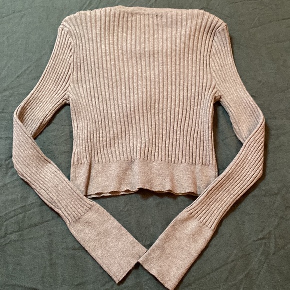 Gray Ribbed Cropped Cardigan Large Button Up - Picture 5 of 6